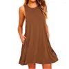 Casual Dresses Women Solid Summer Sleeveless Mini Tank Dress With Invisible Pockets