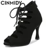 Latin Black 451 Tango Salsa Rumba Ballroom Satijnen laarzen Women Red Sexy Pole Dance Shoes Ladies Hoge hakken 230411