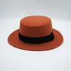 Berets French Vintage Brick Red Pumpkin Color Small Wide Brim Flat Top Hat Women Autumn And Winter Wool Felt Velvet Gorras Para