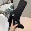 Designer boots silhouette ankle boot heels shoes winter woman embroidery letters heel fabric socks boots print flower wedding party shoes top quality 13