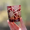 Japanese Royal Special Retro Edo Kiriko Wine Tumbler Hand Cut Flashing Lightning Design Amber Whiskey Glass High End Gift Box