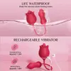 Produits pour adultes Rose Toy Vibrator 3in1 Stimulateur clitoridien Lécher la langue Thrusting g Spot Dildo 9 Modes Clit Nipple Licker pour Femme Homme Couple 230316