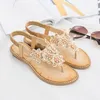 Sandalen Damen Sommer handgemachte Perle Blume runde Zehenclip auf Ledersandalen weiche rutschfeste Gummisohle Strandschuhe Boho-Stil 230411