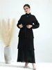 エスニック服eidイスラム教徒3レイヤーケーキドレス女性プリーツアバヤタートルネックジャラビヤレースアップモロッコパーティードレスkaftan vestidos long