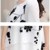 Women's Blouses M-3XL Large Size Women Clothes For Summer 2023 Short Sleeve O Neck Chiffon Blouse Black/White Embroidery Loose Fit Casual