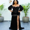 Big Size Black African Sequin Evening Dress Glam Plus Size Mermaid Prom Dress For Black Women With Slit Elegant Velvet Formal Dance Party Promdress Robe de Soiree 2024