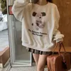 Bluzy damskie koreańskie słodkie zabawkowe niedźwiedź kreskówka nadrukowana bluza szara biała luźne luźne sweter pullover harajuku streetwear zima zima