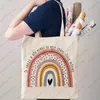 Borse per la spesa Borsa a mano con motivo arcobaleno borsa a tracolla in tela casual riutilizzabile pieghevole per riporre lo shopping regalo per l'insegnante 231110