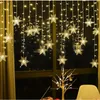 Décorations de Noël 32M flocon de neige LED guirlande lumineuse clignotant rideau de fée étanche pour les fêtes de vacances, mariages et décorations 231110