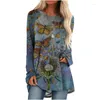 Kvinnors T-skjortor Lossa Casual Designer Dragonfly on Clock Printing T-shirts Kvinnor Långärmad Autumn Butterflies Print Tee Femme