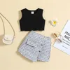 Clothing Sets Summer Toddler Girls Clothes Kids Solid Sleeveless Ribbed Vest Irregular Button Skirt Children Outfits Baby