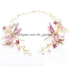 Headbands Handmade Rosa Libélula Headpiece Pérolas Casamento Headband Boho Nupcial Cabelo Jóias Para Mulheres Banda Drop Delivery Je Dhgarden Dh8Dm