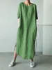 Casual jurken 2023 Autumn oversized linnen damesjurk witte o-neck halve mouw Japan-stijl vrouwelijke mode elegante Koreaanse kleding dame