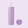 16oz Skinny Tumbler Matte Colorful Acrylic Mug with same color Lid and Straw Double Wall Plastic Tumblers Cleaner Reusable Cup in Bulk Wholesale CCJ2004