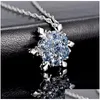 Fashion Jewelry Snowflake Pendant Necklaces Blue Crystal Frozen Flower Necklace Pendants With Drop Delivery Dh1Dv