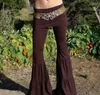 Calças femininas longas yoga mulheres cigano traje cigano boho leggings magros cintura baixa perna larga retalhos queimados dança bottoms