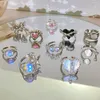 Band Rings Love Heart Open Ring For Women Kpop Geometric Crystal Ring Moonstone Gothic Finger Ring Y2K Cessories Trendy Eesthetic Jewelry P230411