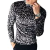 Herren-T-Shirts, modisches Leoparden-T-Shirt, 2019 Winter, hochwertiges Samt-Herrenoberteil, schmales Stehkragen-T-Shirt, langärmeliges Herren-T-Shirt, Camiseta J231111