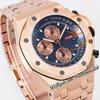 APF 42mm 26238or A4404 Automatisk kronograf Mens Watch Rose Gold Blue Textured Dial Stick rostfri Stee Armband Exclusive Technology Super Edition Puretime B2
