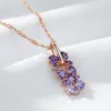Pendanthalsband Kinel 2023 585 Rose Gold Color Crystal Flower Necklace For Women Purple Natural Zircon Accessories Vintage Jewelry