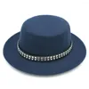 Berretti Mistdawn Donna Uomo Misto Lana Paglietta Cappello Tesa Larga Pork Pie Cap Flat Top Cappelli Paillette Cintura Taglia 56-58cm