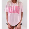 Womens TShirt Malibu Women Pink Short Sleeve T shirts Retro Style Loose Cotton Crewneck Summer Tops Tees Ins Fashion Letters Printing Shirts 230411