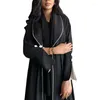 Ethnische Kleidung Eid Ramadan Abaya Muslimische Frauen Elegantes marokkanisches Kaftan-Kleid Strickjacke Offene lange plissierte Robe Spitze Schwarz Islamische Jalabiya