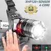 Hoofdlampen High Power Headlamp Flashlight LED Torch Nieuwe XHP90 Sensor Koplamp 18650 Oplaadbare viskampeerlantaarn P230411