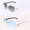 Modell Moissanite Diamond Set Solglasögon för kvinnor Man Original White Inside Black Buffalohorn Rimless For Women Sun Glasses Manliga kvinnliga glasögon Lyxiga solglasögon