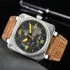 2024 Herrenuhr, automatisch, mechanisch, Glocke, braunes Leder, schwarzes Gummi, Ross, 3 Zeiger, BR03