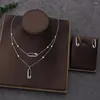 Pendant Necklaces Classic Luxury Double Pin Geometric Full Zircon Necklace Choker Bracelet Earring Set Party Gift Fashion Jewelry