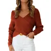 Pulls pour femmes Femmes Casual Col V Col à manches longues Wrap avant de l'épaule Asymétrique Ourlet tricoté Crop Pull solide sur ce sweat-shirt