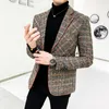 Męskie garnitury Blazers Marka Odzież Mężczyźni Mężczyźni Sprężyny swobodny biznes Wysokiej jakości Wysokiej jakości Bawełniany Slim Fit Blazers Jacketsman Plaid Coats S-4xl 231110