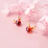 Brincos de garanhão MloveAcc Real 925 Sterling Silver Golden Elk Deer Chifres com Garnet Crystal Bead para Mulheres Meninas Jóias