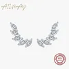 Stud Ailmay Genuine 925 Sterling Silve Fashionc Luxury Feather Wings Design Sparkling Zircon For Women Wedding Engagement Jewelry 230410