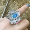 Cluster Rings Advanced Original Women Imitation Swiss Sapphire Flower Ring Femme Bright Zircon Luxury Jewelry Girl's Holiday Gift Party