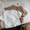 Camisetas Camiseta de algodón japonesa retro para niños Verano Niños y niñas Cuello redondo Bolsillo Camisetas de manga corta Tops para bebés WT785 230411