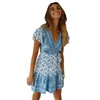 Casual Dresses Beautiful Summer Mini Dress Low-cut Women Bohemia Ruffle Rich Colors Dress-up