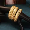 Bangle 24K Vergulde Koperen Armbanden Holle Bloem Kant Ooen Manchet Armbanden Dubai Arabische Luxe Huwelijksgeschenken Armband Voor Vrouwen