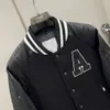 MON ALYX TRIPLE CO Märke M Family Leather Sleeves Baseball Jacket Coat Unisex Stand Neck Down