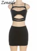 Two Piece Dress Zenaide 2023 Summer Backless Hollow Out Crop Top And Mini Skirt Matching Set Black Sexy Women Party Club 2 Sets 230410