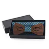 Neck Ties Linbaiway Wooden Bow Tie Box Handkerchief Set For Men's Bowtie Wood Hollow Carved Wear Women Scarf Cravat