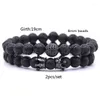 Bedelarmbanden modepaar armband 2 -delige sets mannen sieraden 8mm natuurlijke lava stenen zirkoon kroon voor vrouwen