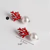 Ohrstecker Frauen Acryl Koralle Emaille Rot Harz Geweih Perle Modeschmuck