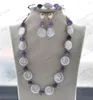 Anhänger Halsketten Z12546 Set 20mm Weiße Münze Perle Lila Barock Amethyst Halskette Armband Ohrring