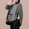 Felpe con cappuccio da donna SuperAen Oversize Donna Autunno Stile coreano Dolcevita allentato Pied de poule Plaid Felpe Manica lunga Casual Pullover Cappotto