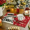 Servet Linnen Kerst Placemat Kerstboom Sneeuwpop Print Eetmat Koffiekopje Pad Anti-Vuile Navidad Woondecoratie