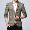 Męskie garnitury Blazers Mężczyznę Kontrola marynarki Sprężyna Linna Szczupła Kurtka mody Modna One-Button Business Casual Jacket Large M-5xl Sump Jucking 231110