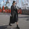 Женские траншеи Coats DH Fashion Women Coat весенняя осень женщина верхняя одежда черная двухбортная с поясом длинной тряпки для леди