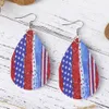 Dangle Chandelier New American Independence Day Earrings American Flag Stars Sunflower Doublesided PU Leather Water Drop Ear Rings Z0411